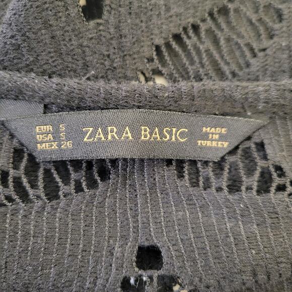 Zara Basic Black Lace Kimono Top Open Front Fringe Hem 3/4 Sleeve Top Size Small - Picture 3 of 7